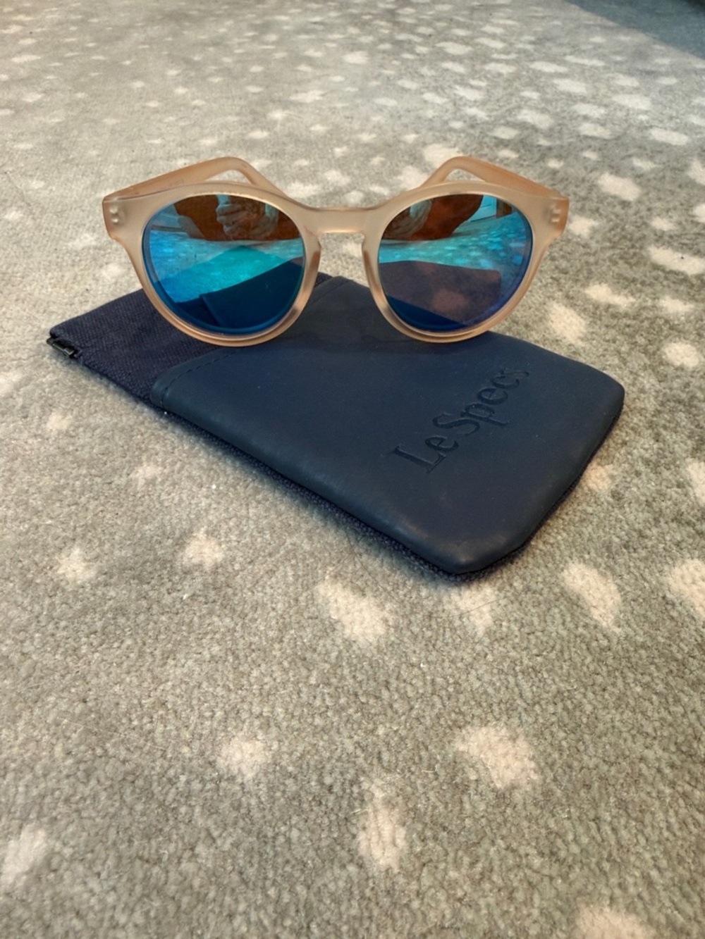 Le Specs Beige Translucent Frame Sunglasses with Blue Mirrored Lenses